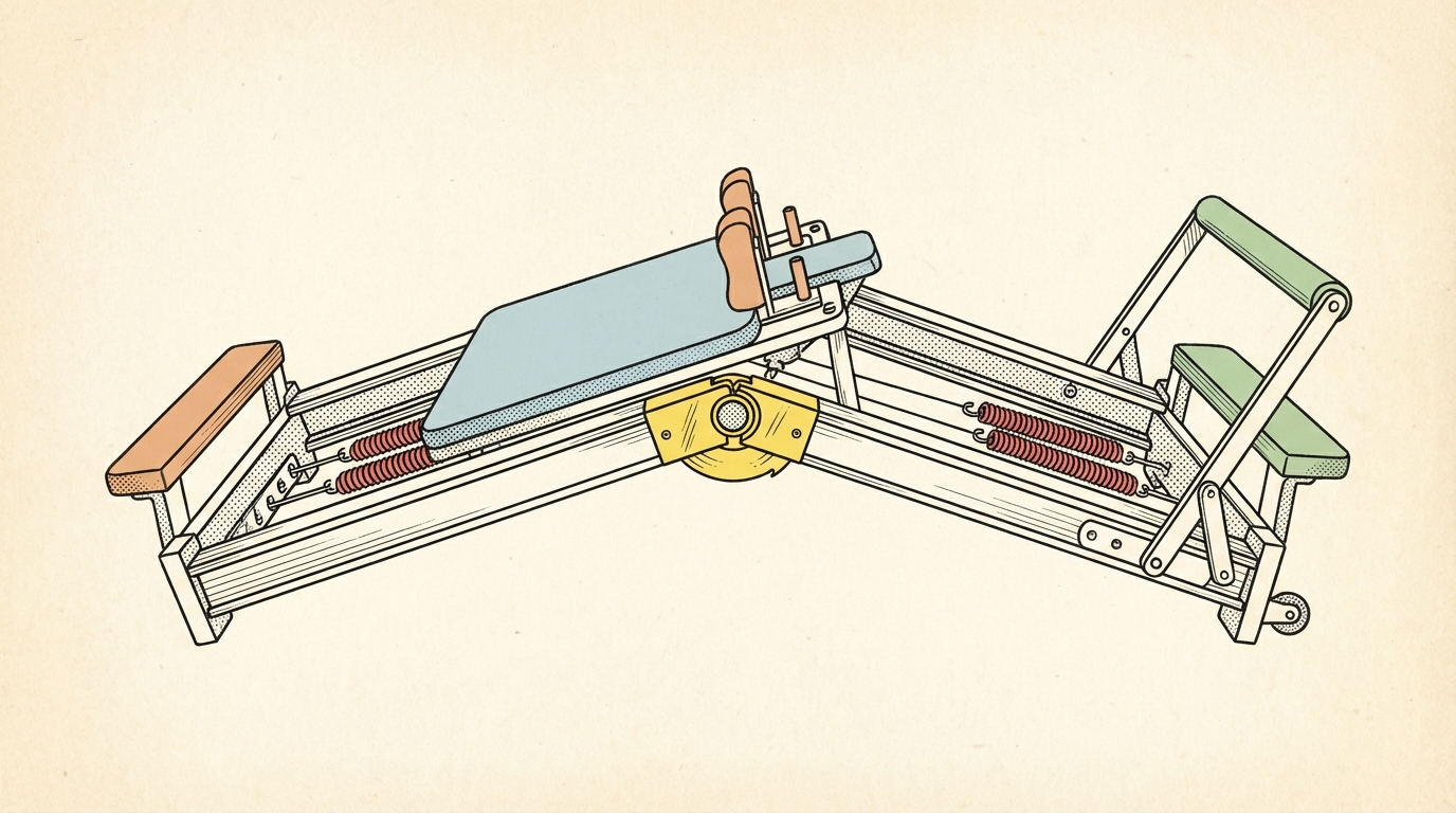Diagrama de un reformer plegable mostrando sus componentes clave.