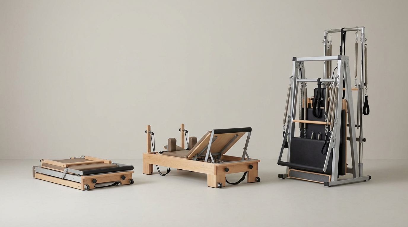 Comparación visual de distintos tipos de reformers plegables para casa.